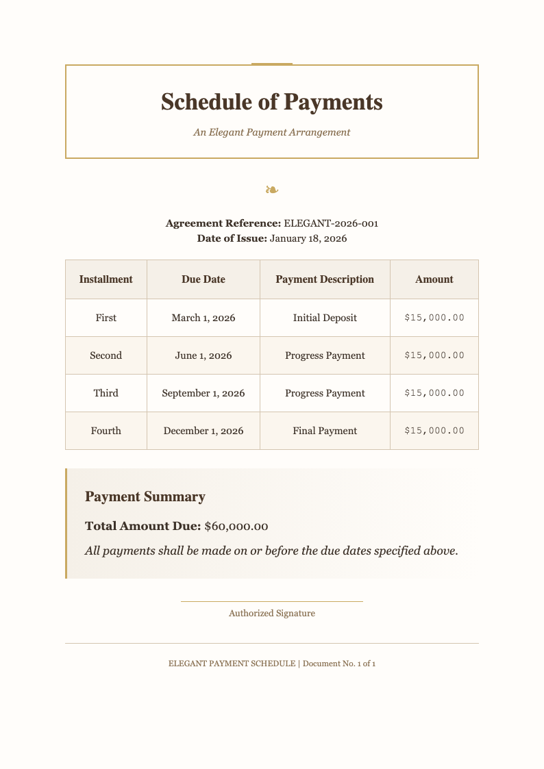 Elegant sophisticated payment schedule